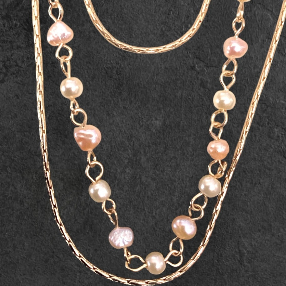 LC Lauren Conrad Gold Chain Necklace with Pink and Cream Pearls